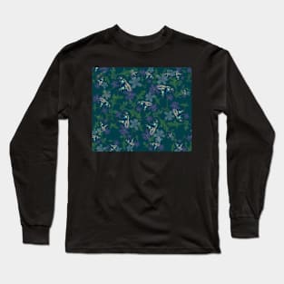 Bee with orchid and flowers green background Long Sleeve T-Shirt